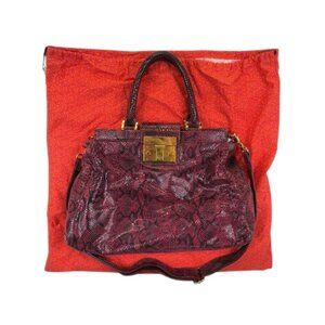 Tory Burch Women Holland Berry Snakeskin Print Leather Satchel Bag Gold Hardware